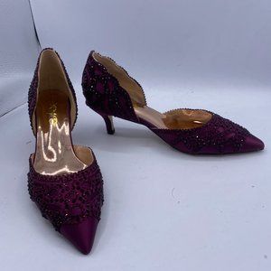XYD Purple Pointy Toe Rhinestone Low Heels 👠 Kitten Satin Shoe. For Weddings +.